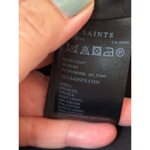 AllSaints Womens Baye Wool Blend Double-Breasted Coat Gold Buttons US 4 UK 8 - Picture 6 of 15